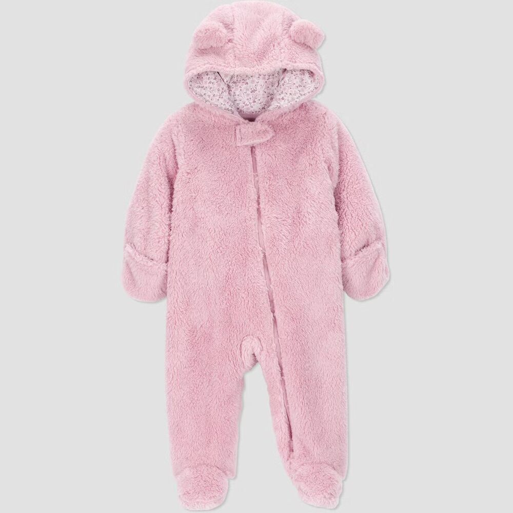 Carter's Just One You Baby Girls Pink Fuzzy Fleece Hooded Bunting Romper Size 9M